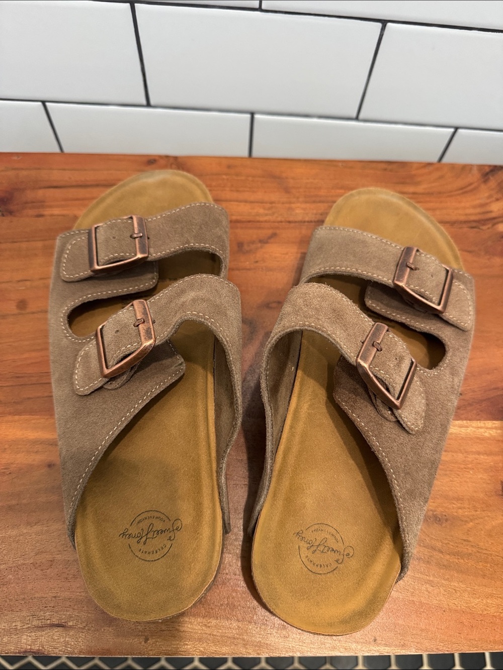 SweetHoney Brown Suede Double-Buckle Slide Sandals